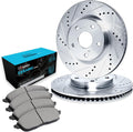 R1 Concepts Front Brake Kit Fits 2015-2023 Jeep Cherokee| Ceramic Brake Pads and Drilled Slotted Brake Rotors| 13.0' Front