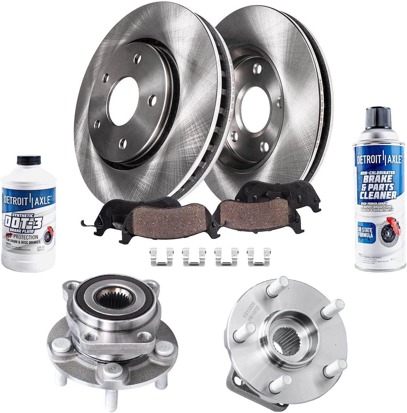 Detroit Axle - Front Brake Kit for 09-10 Subaru Forester, 08-10 Impreza, Disc Brake Rotors Ceramic Brake Pads Wheel Bearing and Hubs 2008 2009 2010 Replacement