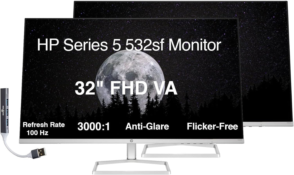 HP Series 5 532sf Monitor 94F50AA#ABA Bundle w/Docztorm Dock, 32' FHD VA (1920x1080) Display, 100Hz Refresh Rate, Anti-Glare, Flicker-Free, Ideal for Home & Business, Black(2026 Latest Model) 2-Pack
