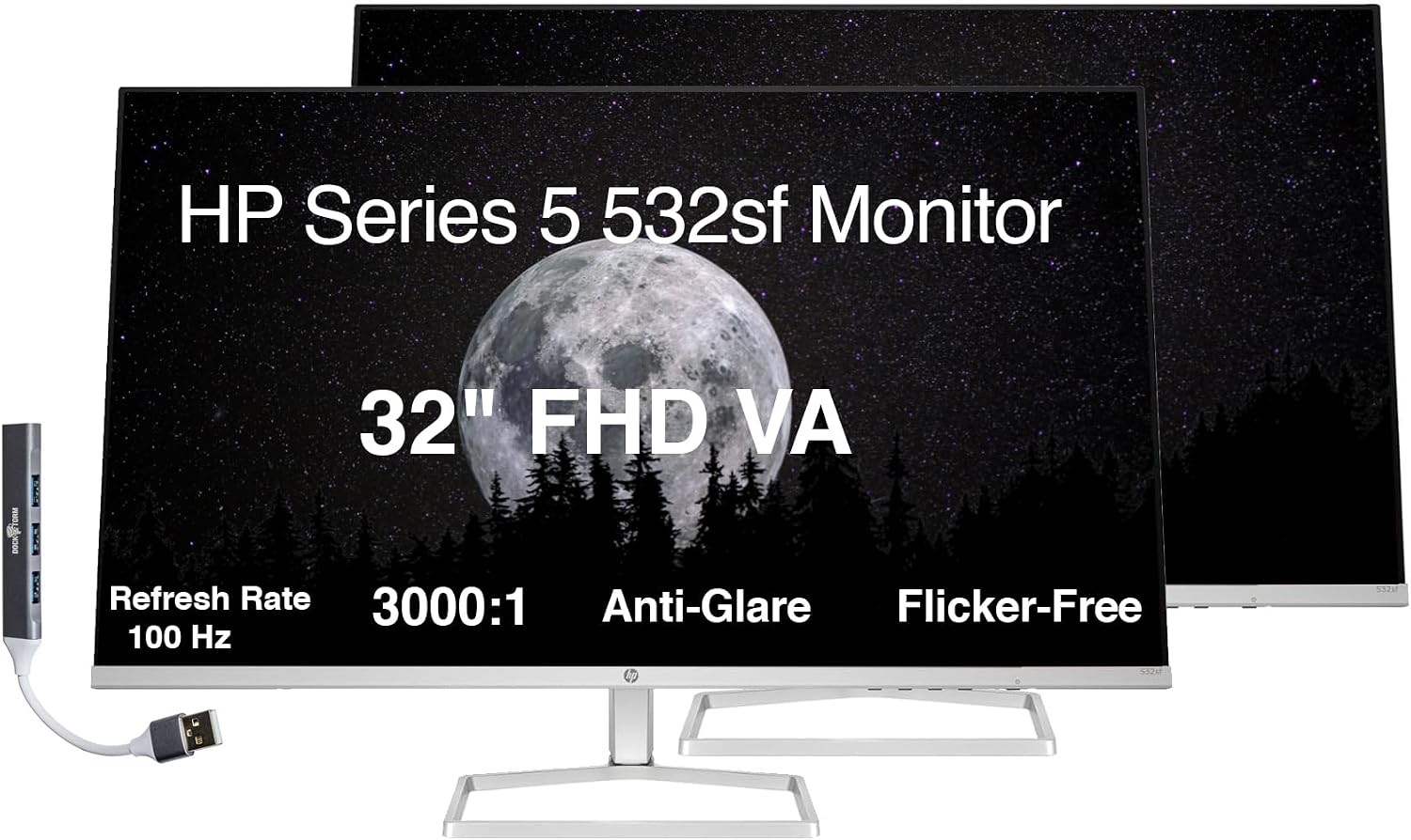 HP Series 5 532sf Monitor 94F50AA#ABA Bundle w/Docztorm Dock, 32' FHD VA (1920x1080) Display, 100Hz Refresh Rate, Anti-Glare, Flicker-Free, Ideal for Home & Business, Black(2026 Latest Model) 2-Pack