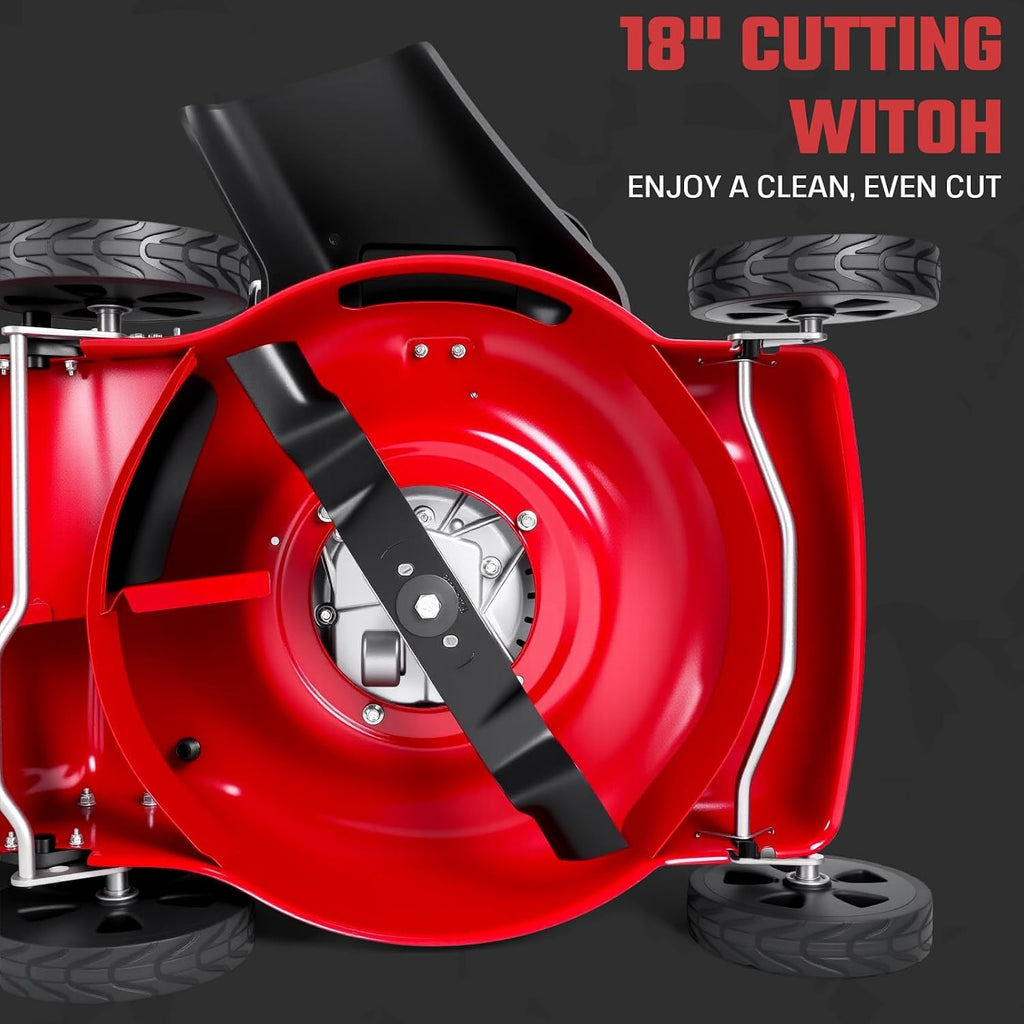 18Inch Self-Propelled Gas Lawn Mower, 131cc Walk-Behind Push Mower with 3-in-1 Bagging/Mulching/Side Discharge, Adjustable Height Design, Heavy Duty Gas Mowers with 50L Grass Bag ＆ Big Wheels