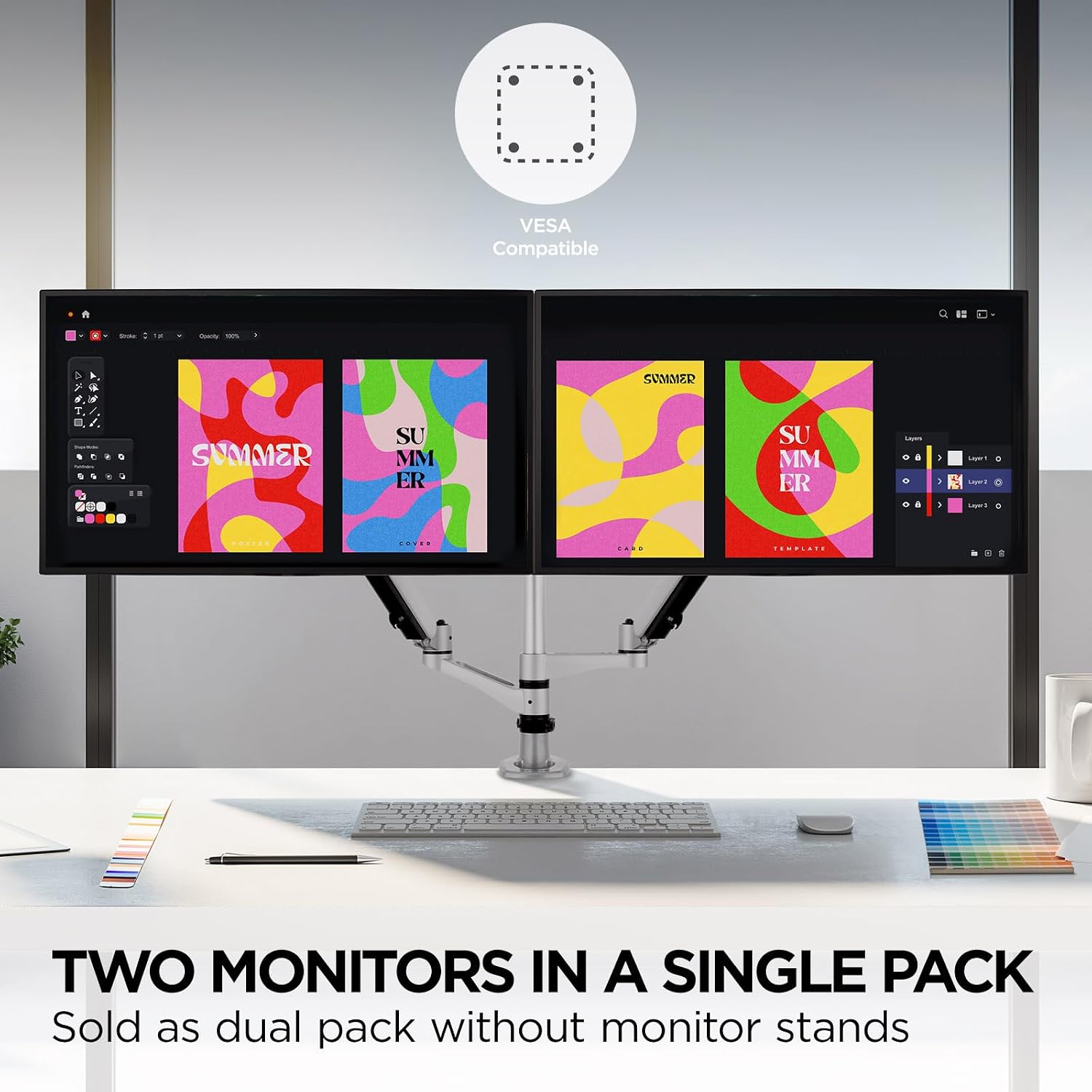 ViewSonic VP2468A_H2 24 Inch 1080p Dual Pack Head-Only ColorPro Monitors, 100% sRGB and Pantone Validated for Dual Screen Graphic Design, Advanced Ergonomics, 65W USB-C, and DisplayPort Daisy Chain