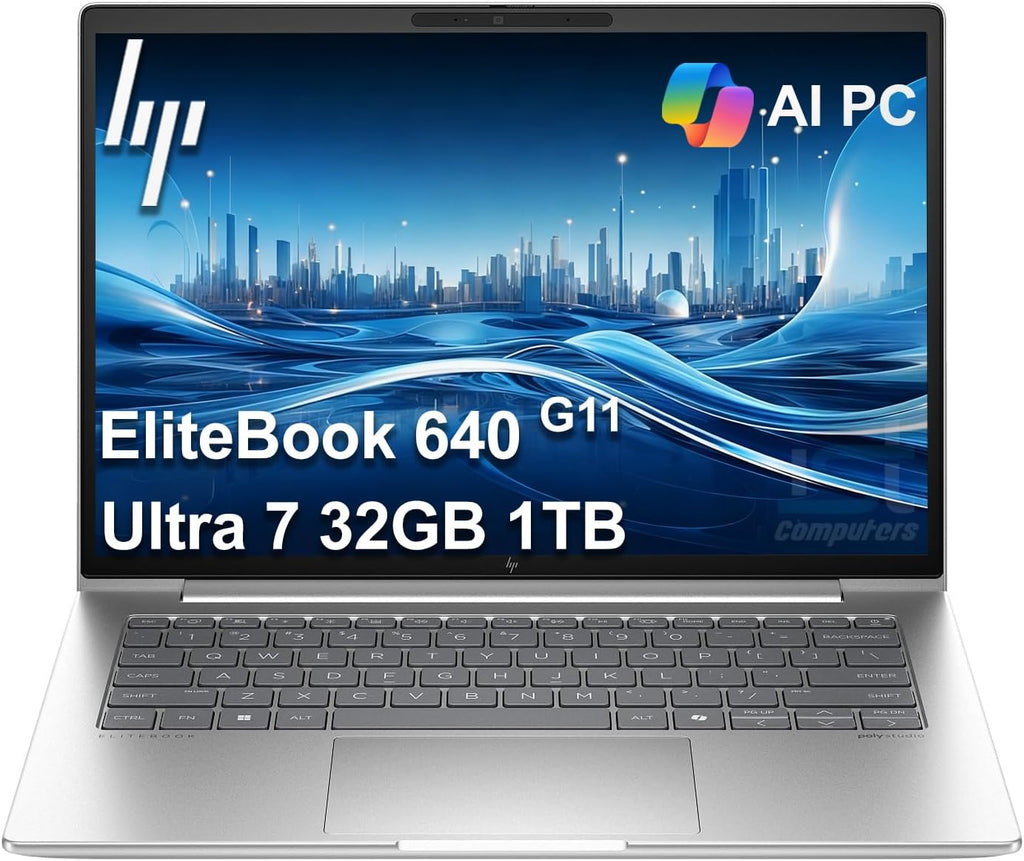 HP EliteBook 640 G11 Business AI PC Laptop (14' FHD+, Intel Core Ultra 7 155U, 32GB DDR5 RAM, 1TB SSD, 12-Core (> i7-1355U)), HP Wolf Security, 2x Thunderbolt 4, Backlit, FHD Webcam, Wi-Fi, Win 11 Pro