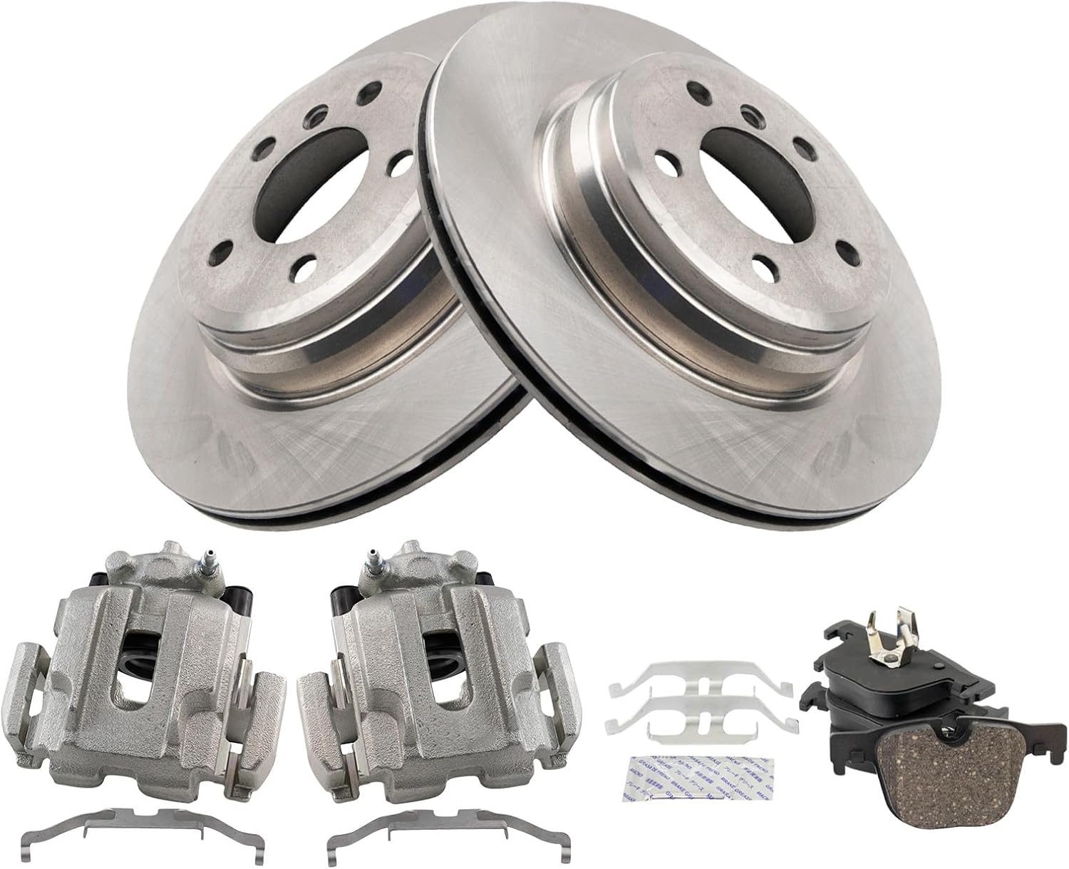 TRQ Rear Brake Pad and Rotor Set Ceramic Vented Rotors Calipers Compatible with 2012-2013 BMW 335i