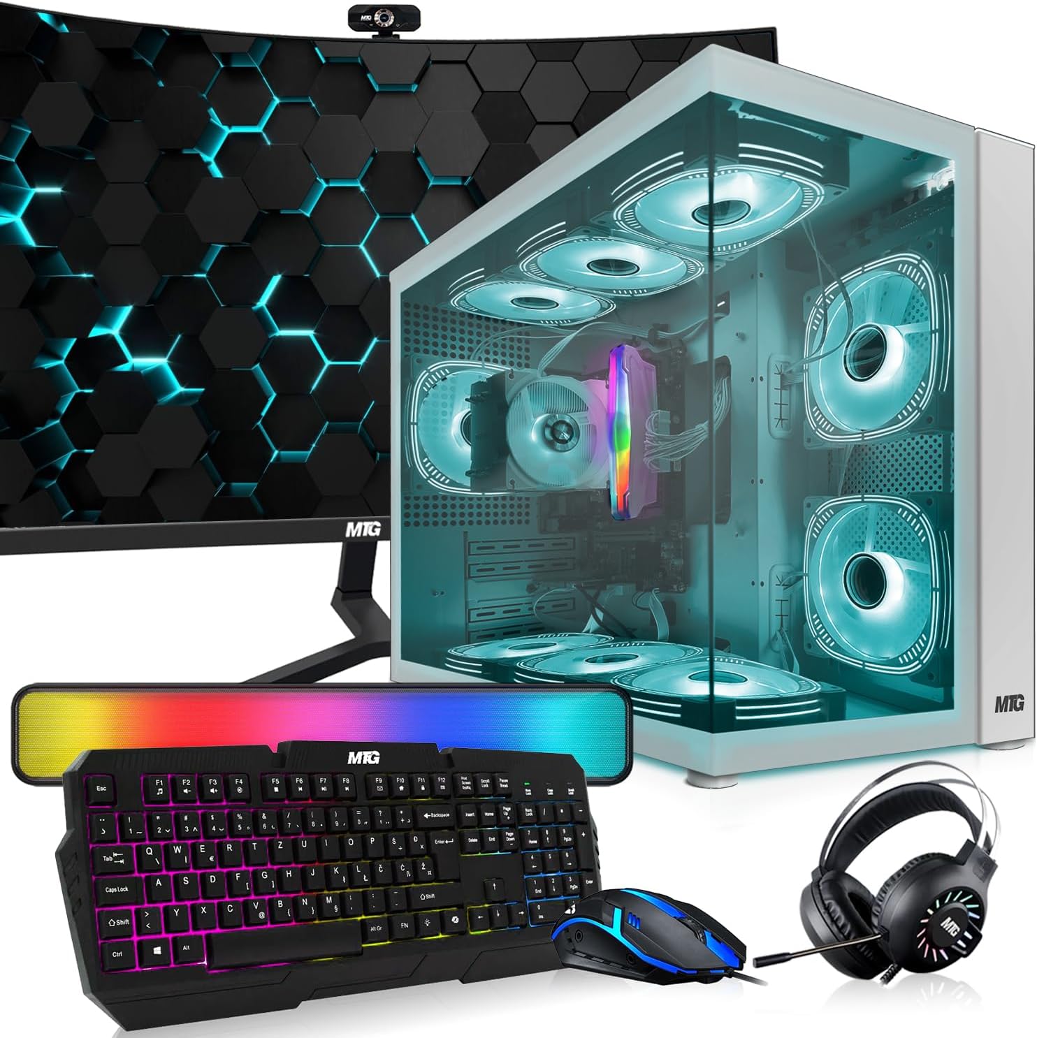 MTG Khuno Gaming Tower PC- Intel Core i5-8th Gen, GTX 1660S 6GB 192bits, 16GB ARGB Ram, 1TB Nvme, 24 Inch Curve Monitor, RGB Gamer Bundle Combo, Webcam, Win 11 Home