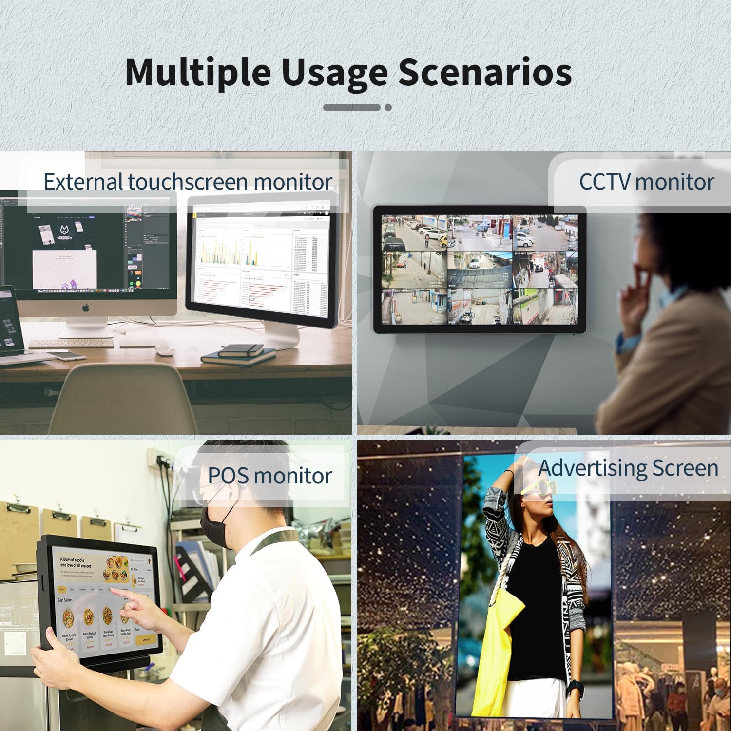 21.5 inch Capacitive Multi-Touch Screen Industrial Monitor, 16:9 Display 1920 x 1080P, Built-in Speakers, VGA & HD-MI Monitor for PC, POS, Small Business, Restaurant