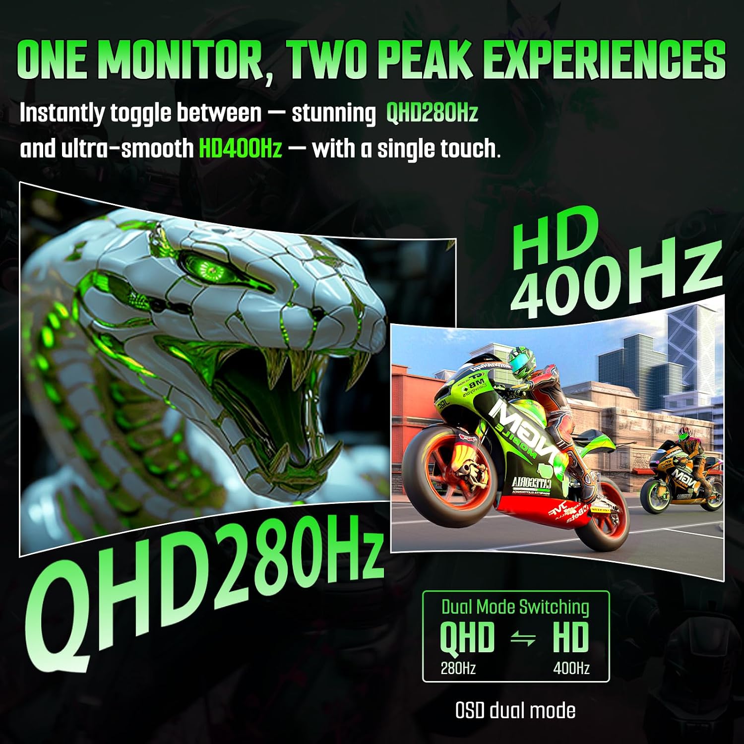 SANSUI 27 Inch 280Hz Curved Gaming Monitor,WQHD 280Hz / HD 400Hz Dual Mode,1500R Curved Computer Monitor, HDR400 135% sRGB 5000:1 Contrast Ratio, PIP/PBP,OD 1ms AI Crosshair,HDMI2.1 * 2, DP1.4,VESA