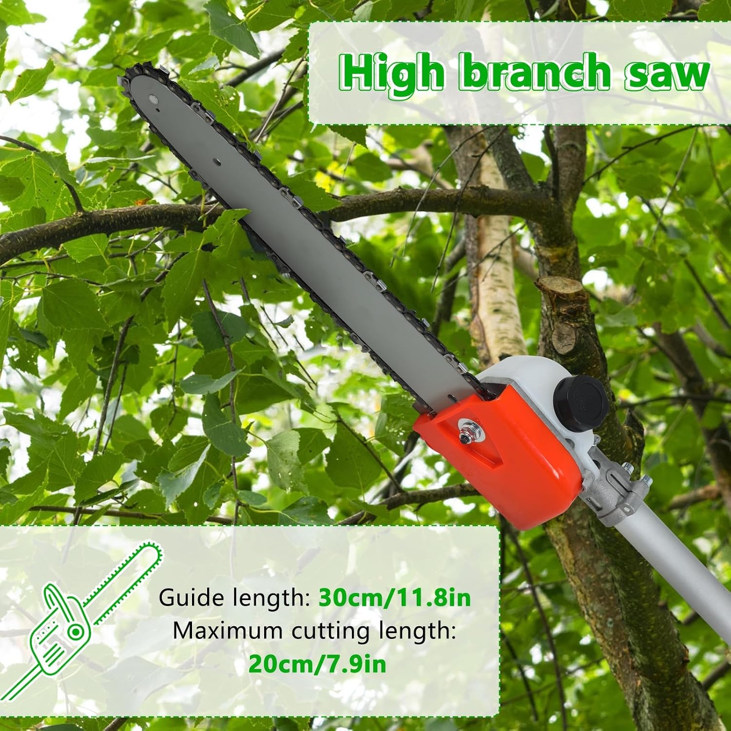 52cc 8-In-1Multi‑Function Trimming Tool, Gas Hedge Trimmer, Powerful String Trimmer, Brush Cutter, Pole Saw Chainsaw, Edger with Extension Pole, Weed Eater Powered Pruner Tool Orange