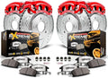 PowerStop Front and Rear Brake & Caliper Kit for Chevrolet Astro 2003-05 |Avalanche 1500 2002 - Drilled & Slotted Disc Rotors + Z36 Brake Pads + Red-Powder Coated Calipers, KC2010A-36