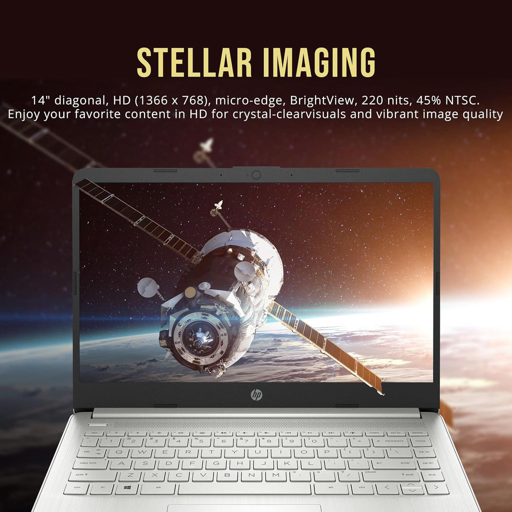 HP Stream 14' HD Laptop, Intel Celeron N4120, 16GB RAM, 288GB Storage (128GB eMMC + 160GB SSD Docking Station Set), Intel UHD Graphics, HD Webcam, WiFi, Bluetooth, 1 Year Office 365, Win 11 S, Silver