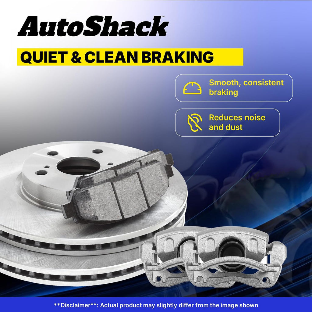 AutoShack Rear Brake Rotors, Ceramic Pads & Calipers for Kia, Soul 2010-2013, FWD L4 1.6L 2.0L - 10.31' (262 mm), 5-Lug