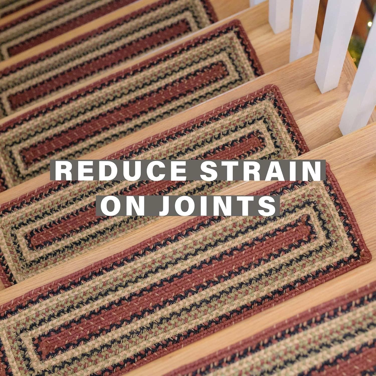 Homespice Highland Jute Braided Staircase Step Treads, Country Lodge Decor, Set of 13, Multicolor 8x28 Oval Rug for Stairs - Easy to Clean, Tightly Stitched and Durable