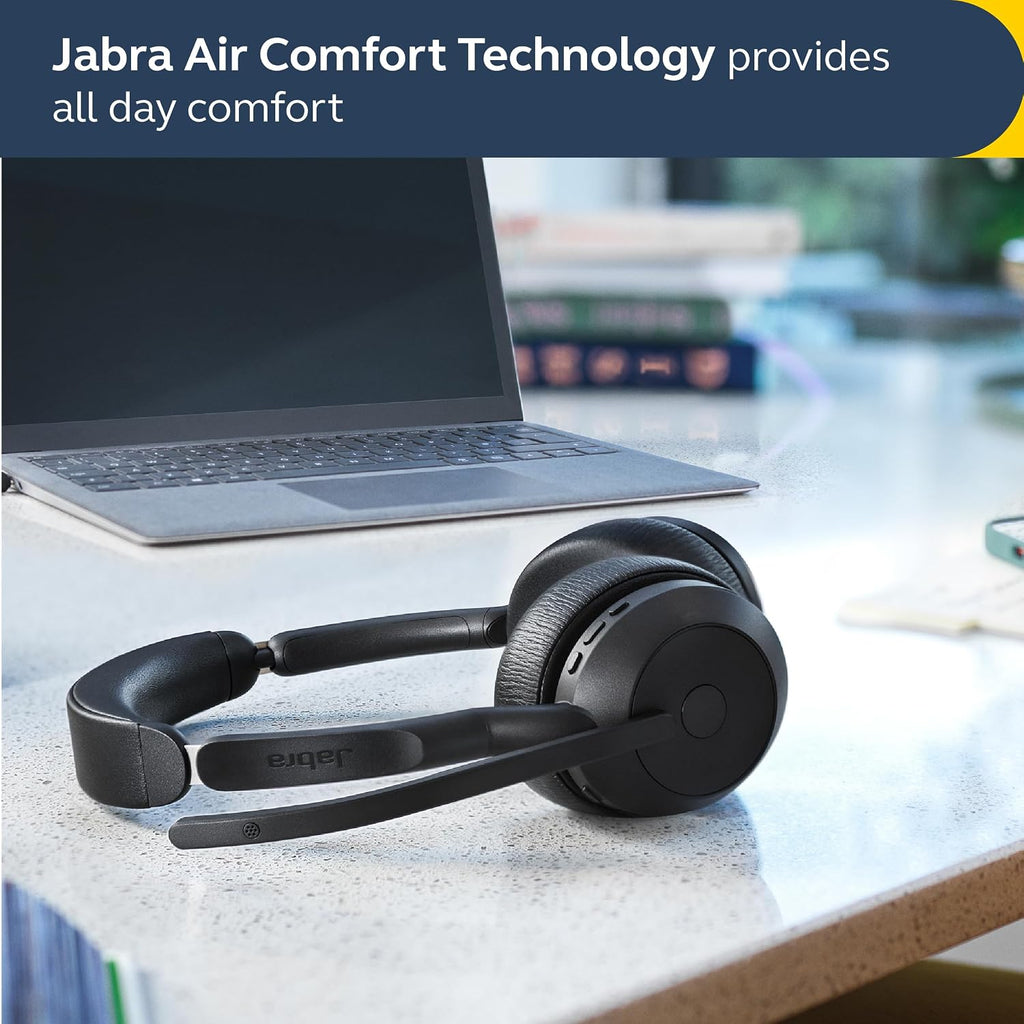 Jabra Evolve2 55 Stereo Wireless Headset - Charging Stand, AirComfort Technology, Noise-Cancelling Mics & Active Noise Cancellation - Works with UC Platforms Such as Zoom & Google Meet - Black