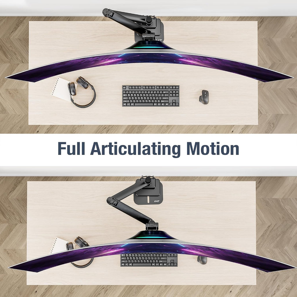 AVLT Single 57 Inch Heavy Duty Monitor Arm Pole Top Mount with USB-C/A Ports-Black, Height Adjustable, Easy Install Top C-Clamp/Grommet with Reinforcement Plates, VESA Compatible 200/100/75