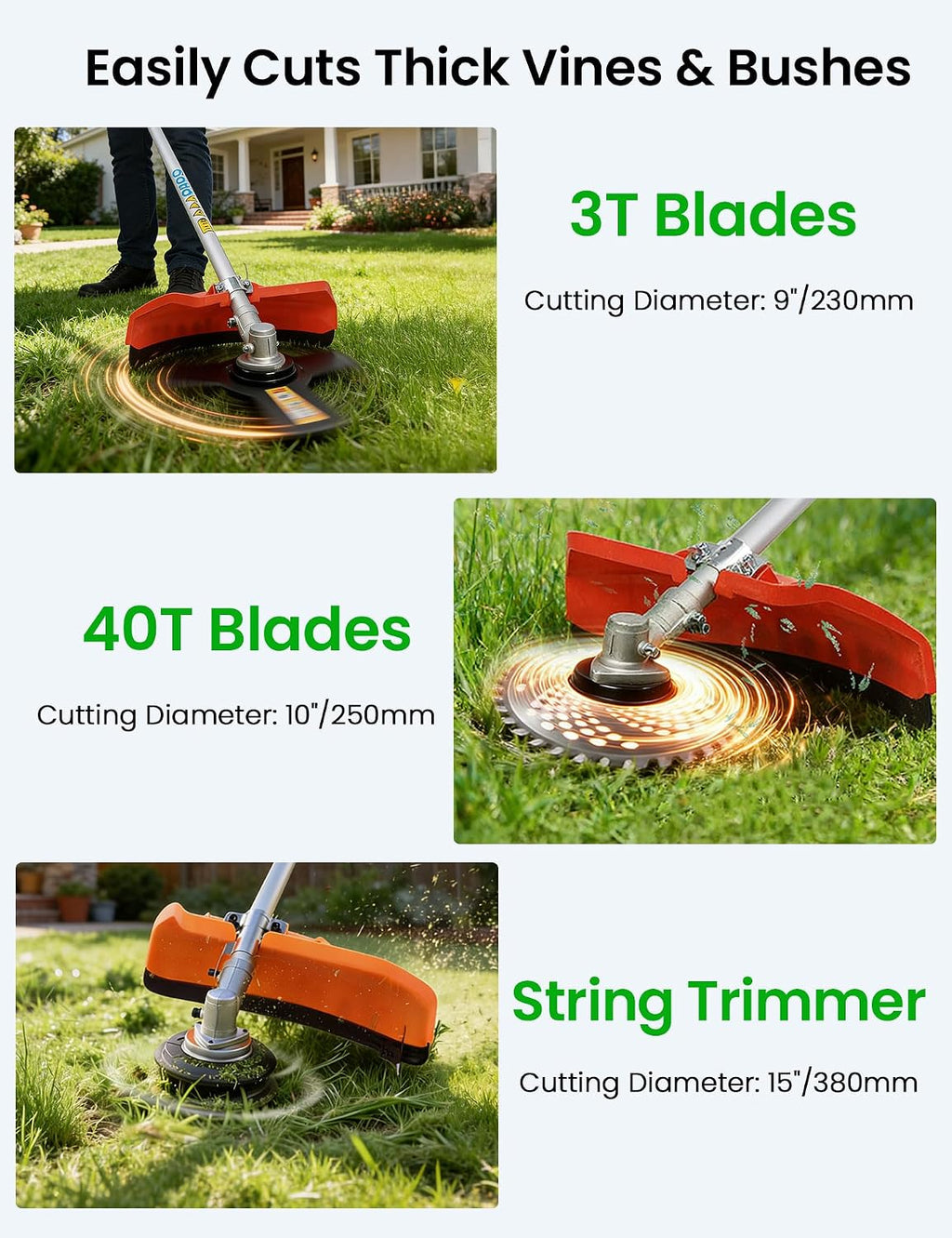 5 in 1 Gas Weed Eater - 52CC 2-Stroke Gas Weed Wacker Combo - Commercial Grade Hedge Trimming, String Trimmer, Brush Cutter, Edger, Pole Saw Pruner with Extension Pole with EPA Certification