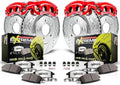 PowerStop Front and Rear Brake & Caliper Kit for Lincoln Town Car 2003-11 - Drilled & Slotted Disc Rotors + Carbon-Fiber Ceramic Brake Pads + Red-Powder Coated Calipers, KC4486-26