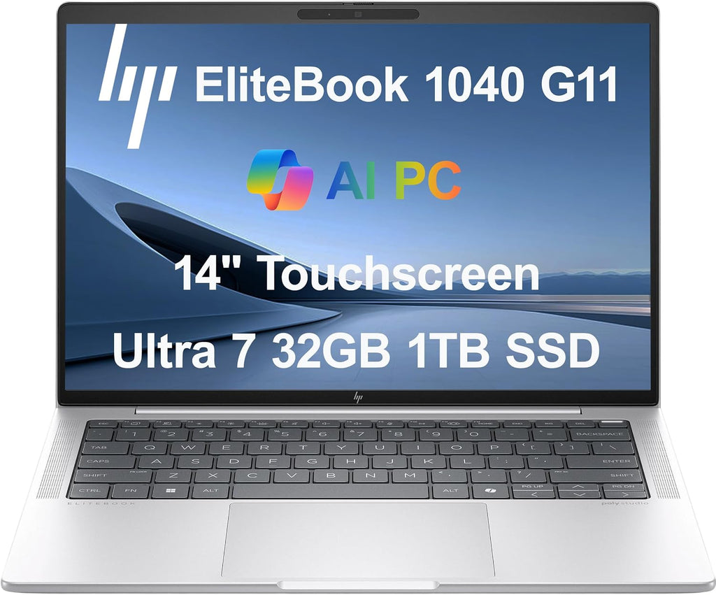 HP EliteBook 1040 G11 Business AI PC Laptop (14' FHD+ Touchscreen, Intel 16-Core Ultra 7 165H (> i7-1370P), 32GB DDR5, 1TB SSD), 2x Thunderbolt 4, Backlit, Fingerprint, 5MP IR Webcam, Win 11 Pro
