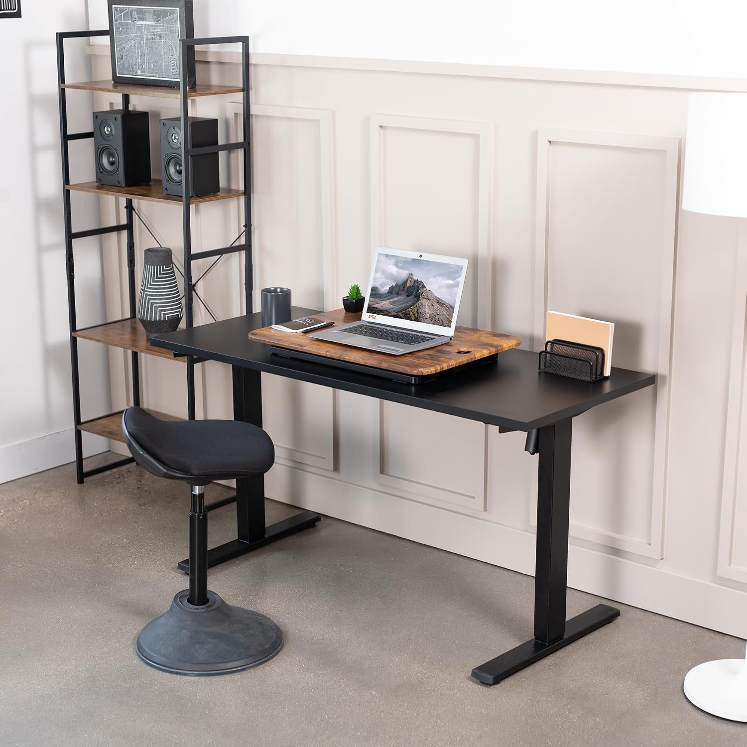 VIVO Ultra-Slim Single Top Height Adjustable Standing Desk Riser, Compact Sit Stand Desktop Converter for Monitor or Laptop, Rustic Vintage Brown, DESK-V001JN