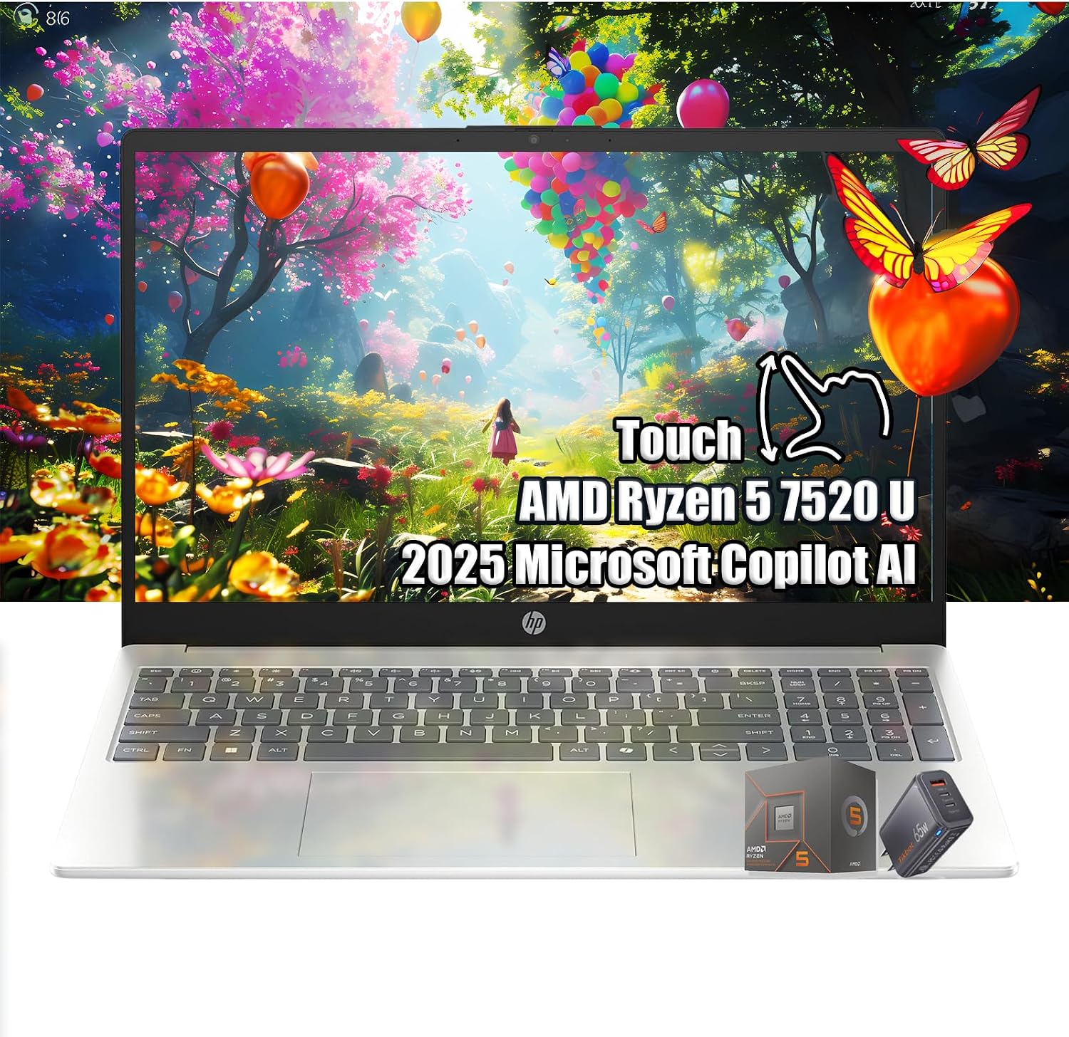 HP 15.6' HD Touchscreen Laptop | AMD Ryzen 5 7520U (Beat Intel i7-1165G7) | 16GB RAM - 512GB SSD | Wi-Fi 6 - Windows11 | Microsoft Copilot AI School Students College | Charger