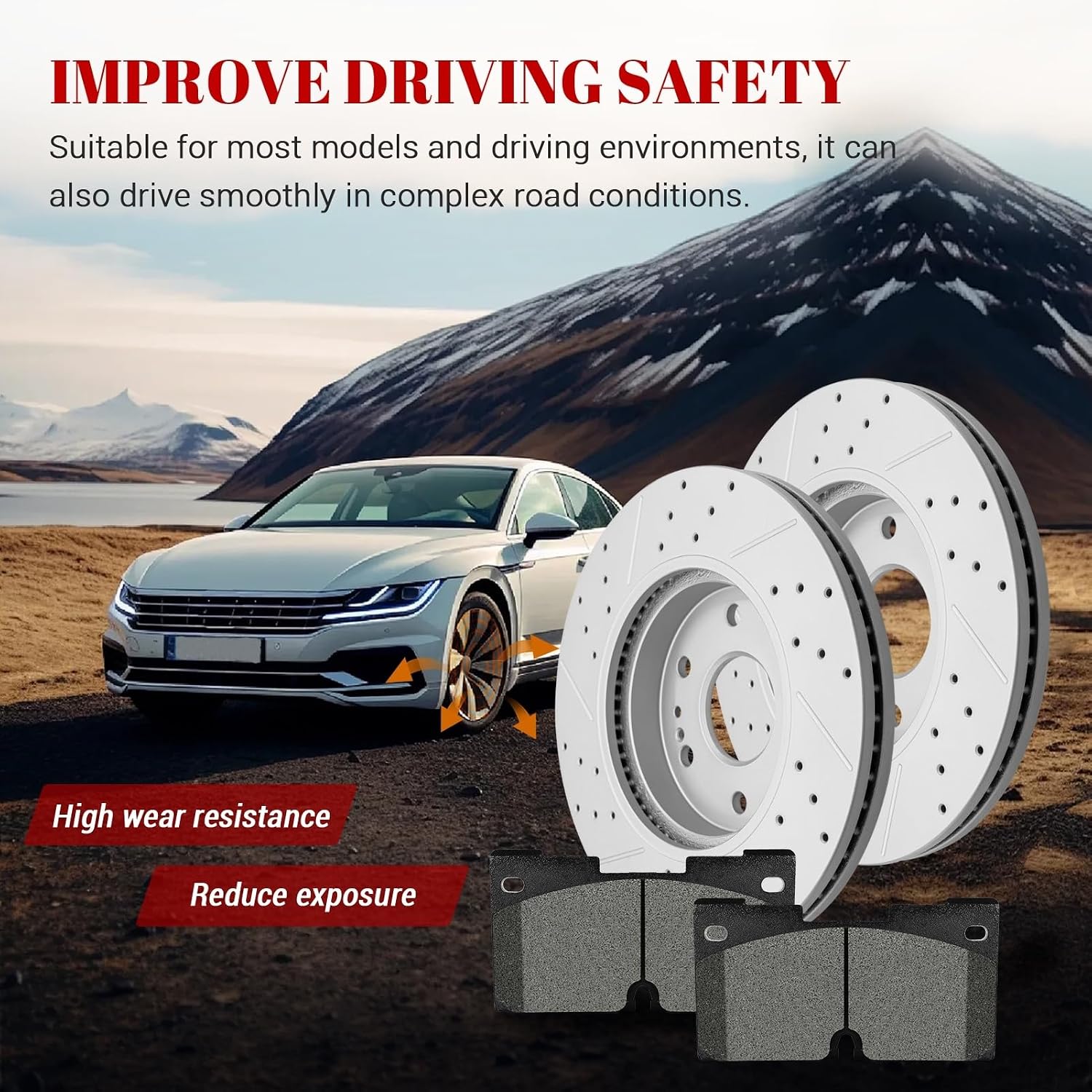 Ceramic Front Brakes Pad and Rotors Drilled Slotted Vented Replacement Disc Brake Kits for Chevy Suburban 2021-2023 2024/ Silverado 1500 2019-2024/ Silverado 1500 Ltd 2022 With 4 Piston Front Caliper