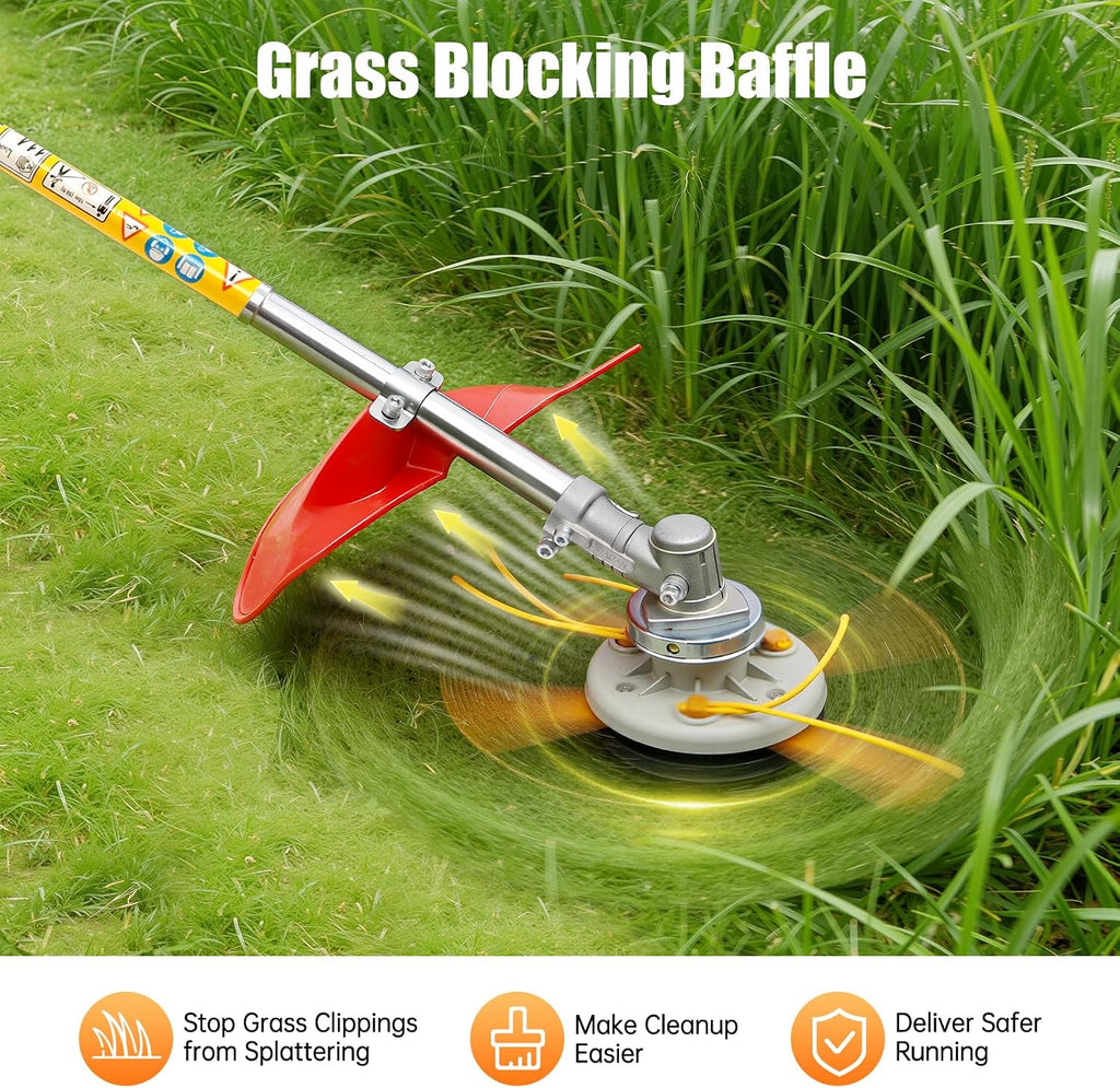 Gas Weed Wacker, 35.88CC 750W 4-Stroke Gasoline Weed Eater 8500RPM High Speed Lawn Mower with 2 Blade Heads, Portable Single-Cylinder Brush Cutter Grass Trimmer Tool for Home Garden Lawn Mowing