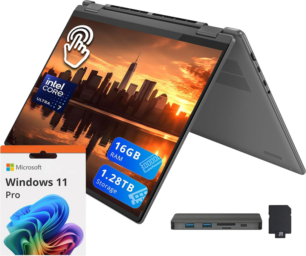 Lenovo Yoga 7i 2-in-1 16' 2K Touchscreen Laptop, Intel Ultra 7 155U, 16GB LPDDR5X, 1.28TB Storage(1TB SSD +288GB Docking Station Set), Fingerprint Reader, Backlit Keyboard, WiFi 6E, Win 11 Pro, Grey