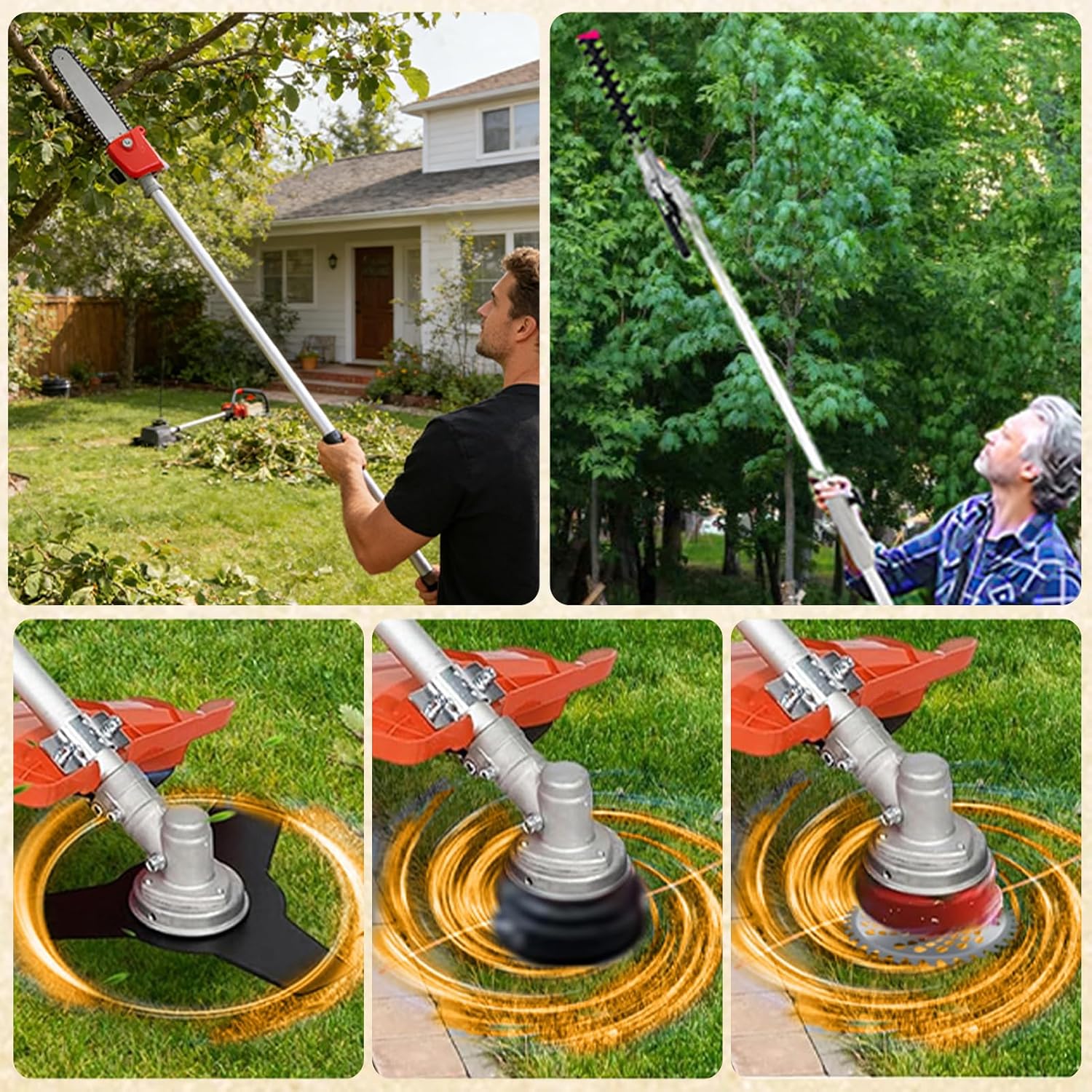Weed Eater Gas Powered Hedge Trimming Tools Weed Wacker Grass Cutter String Trimmer Multifunctional Trimming Tool Brush Cutter Weedeater Edger Pole Saw Pruner Lawn Trimmer 5 in 1 52CC 2-Stroke