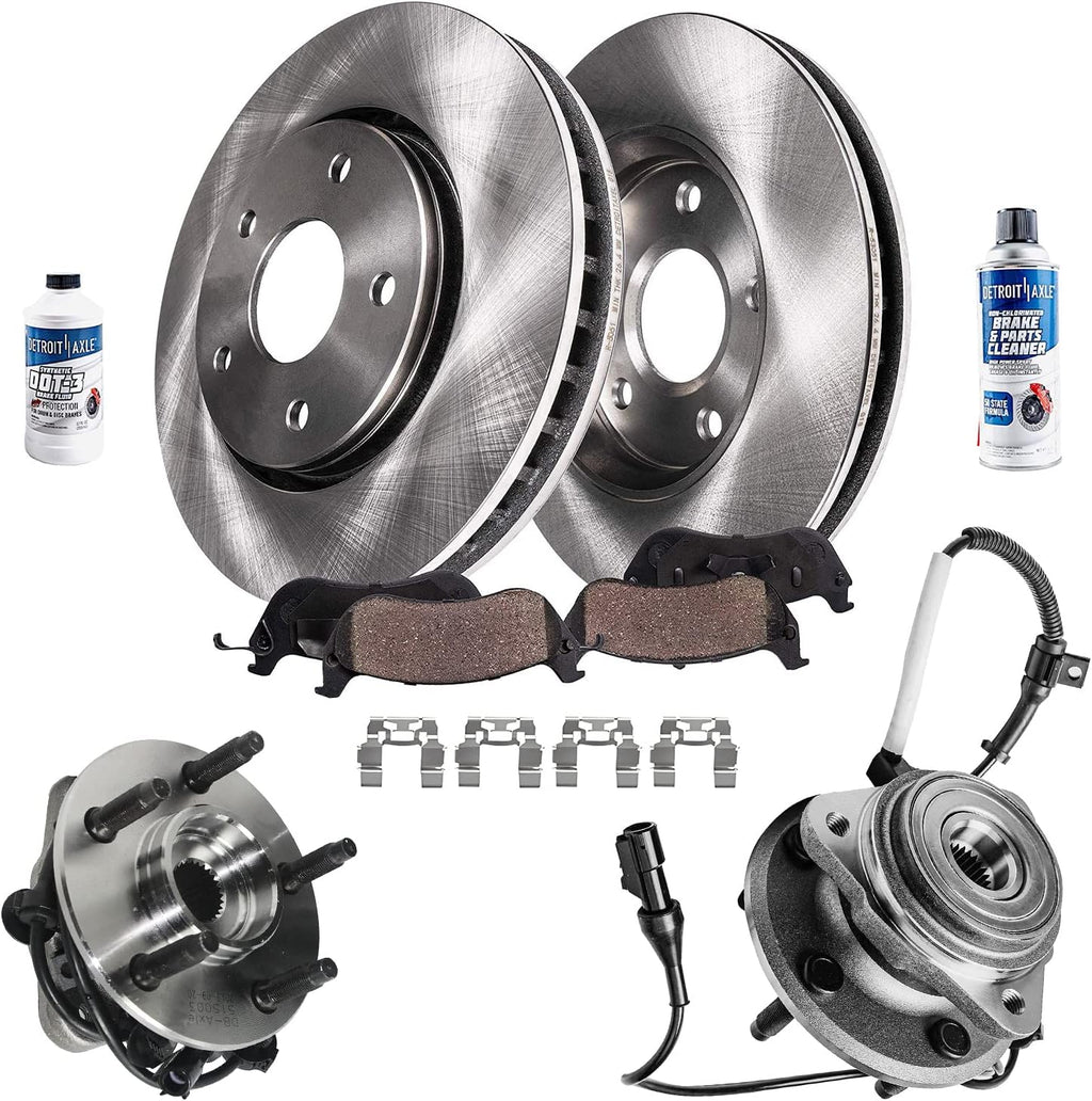 Detroit Axle - 4WD Front Wheel Bearing Hubs Brake Kit for Ford Ranger Explorer Sport Trac Mazda B4000, Disc Brake Rotors Ceramic Brakes Pads Wheel Bearing Hubs Assembly Replacement
