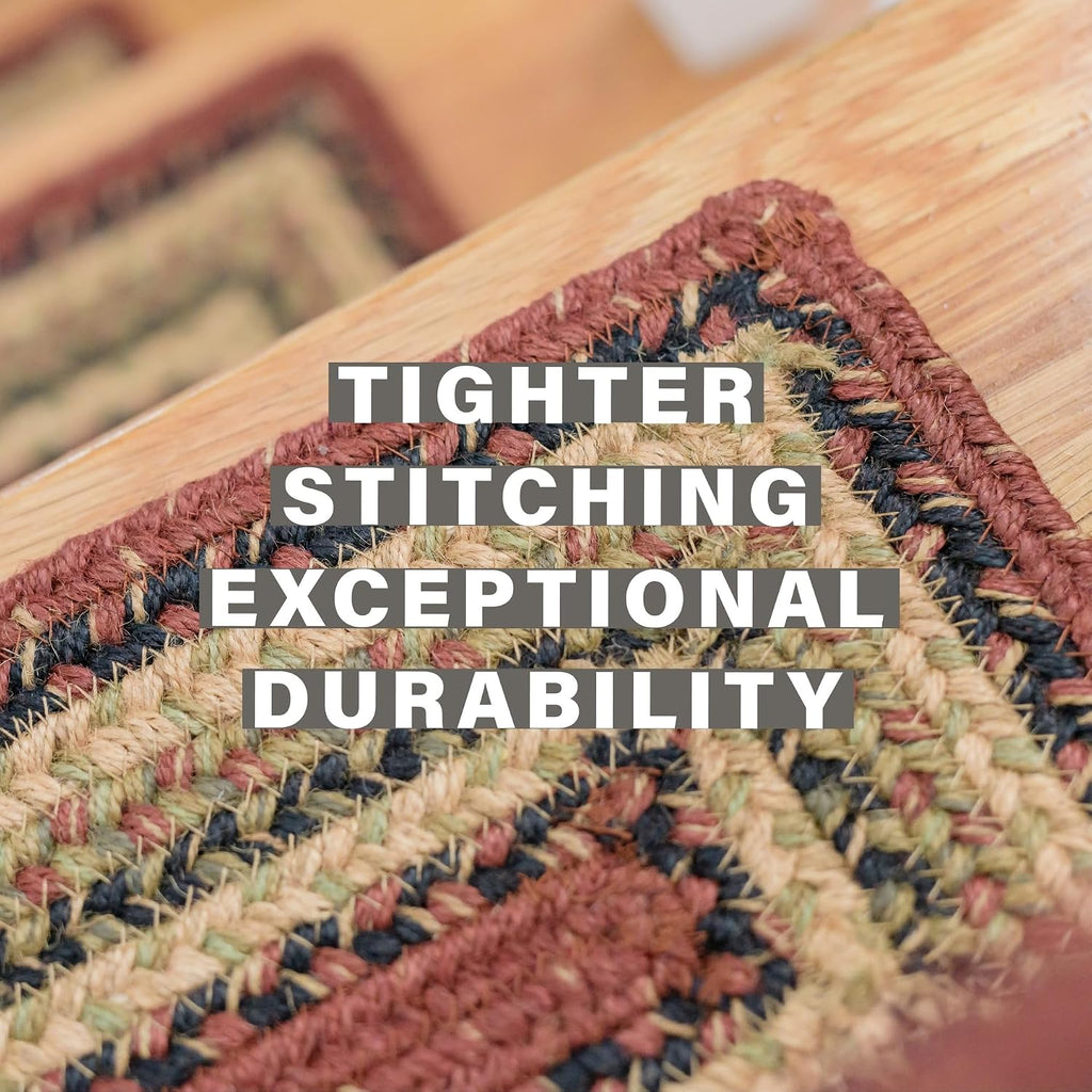 Homespice Highland Jute Braided Staircase Step Treads, Country Lodge Decor, Set of 13, Multicolor 8x28 Oval Rug for Stairs - Easy to Clean, Tightly Stitched and Durable