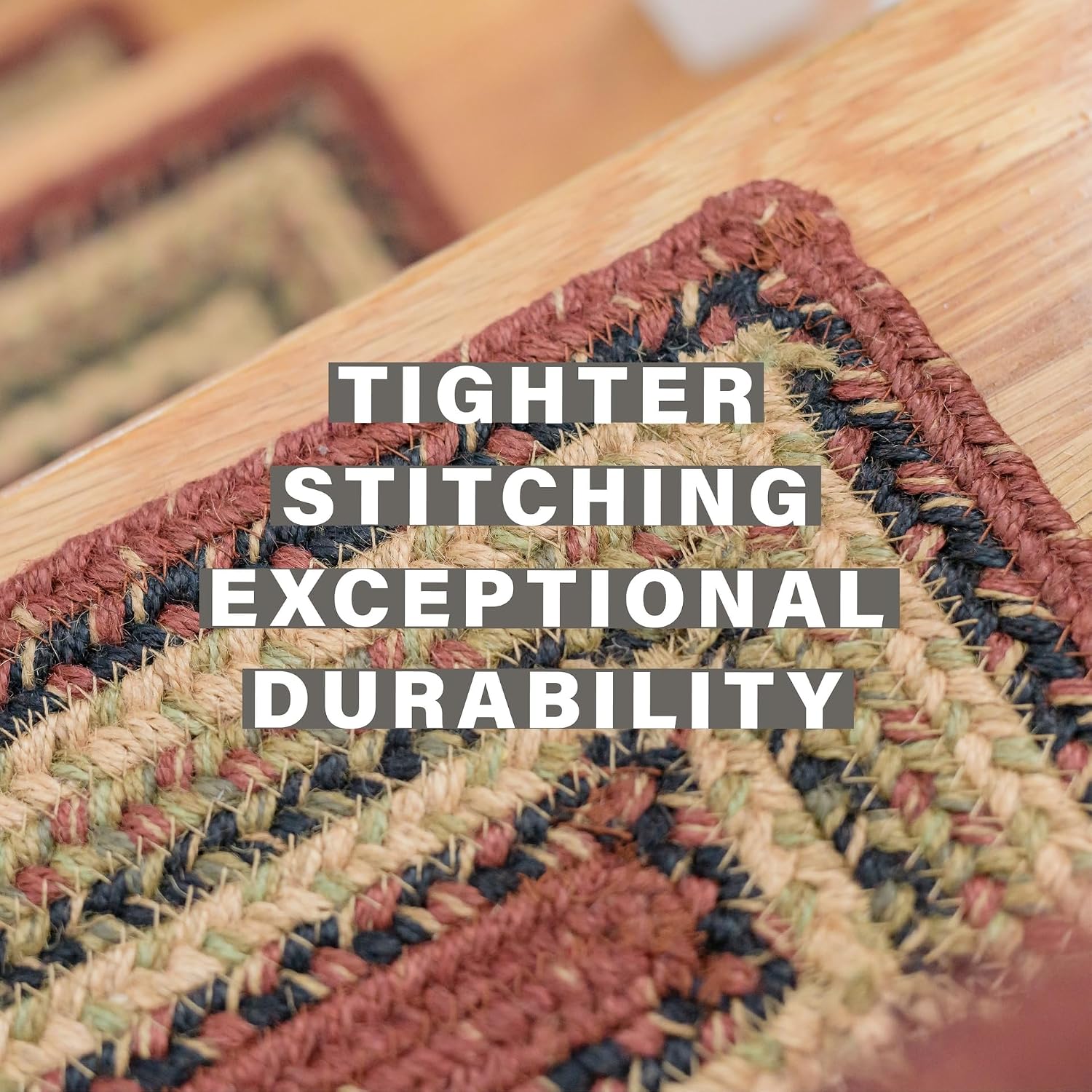 Homespice Highland Jute Braided Staircase Step Treads, Country Lodge Decor, Set of 13, Multicolor 8x28 Oval Rug for Stairs - Easy to Clean, Tightly Stitched and Durable