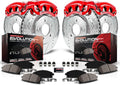 PowerStop Front and Rear Brake & Caliper Kit for Mitsubishi Lancer 2008-17 - Carbon-Fiber Ceramic Brake Pads + Drilled & Slotted Rotors + Red Powder Coated Calipers, KC4017A