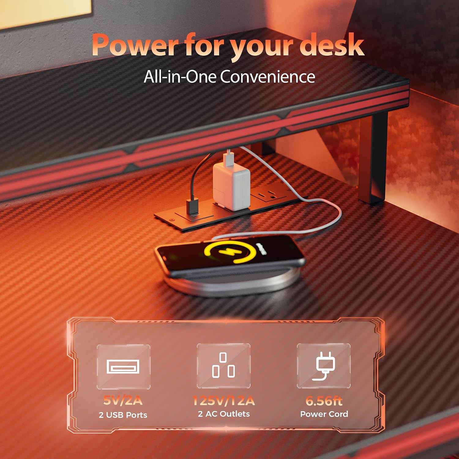 Mericonia 52 inch Gaming Desk with LED Lights & Power Outlets, Reversible Computer Desk with Storage Drawers & Monitor Stand, Large Gaming Table for Home Office