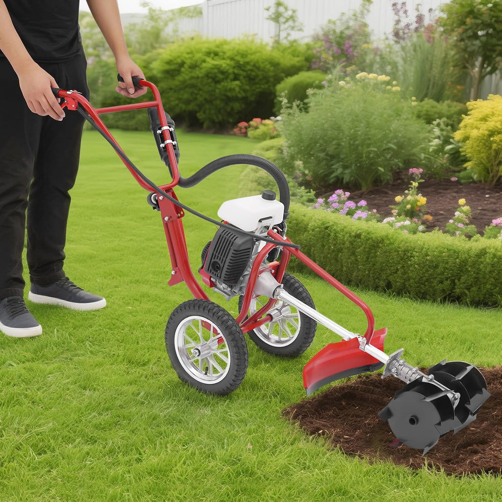 63CC 4-Stroke Gas Powered Lawn Mower, 3in1 Hand Push Lawn Mower Trimmer, Brush Mower Gasoline Brush Broom Sweeping Machine, 4HP Gas Brush Cutter String Trimmer for Yard, Farms, Parks
