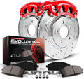 PowerStop Rear Brake & Caliper Kit for Ford Flex 2009 | Lincoln MKS 2009-12 - Carbon-Fiber Ceramic Brake Pads + Drilled & Slotted Rotors + Red Powder Coated Calipers, KC4744A