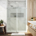56-60' W x 76' Ultra-Clear Single Sided Frosted Shower Doors Double Sliding Frameless 3/8'(10mm) Tempered Glass with Towel Bar Handle (Brushed Nickel)