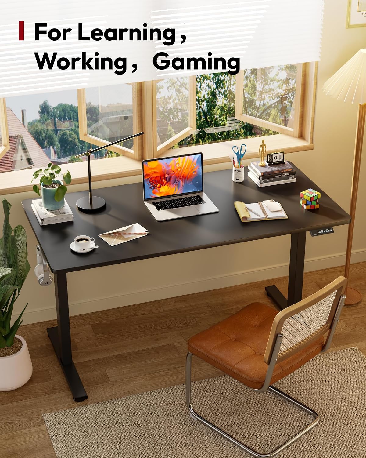 SANODESK Electric Standing Desk 79 x 32 Inches, Height Adjustable Sit Stand with Large Splice Board Desktop for Home Office, Computer Workstations，Memory Ergonomic Computer Desk, Black Frame/Black Top