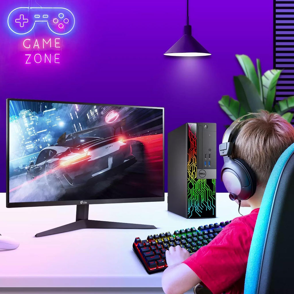 Dell Gaming Desktop Computer - Intel Core i7-6th Gen - 16GB DDR4 RAM - 512GB SSD - 24' Monitor - GeForce GTX 1050 Ti - RGB PC - RGB Keyboard & Mouse - WiFi - Windows 11 Pro (Renewed)