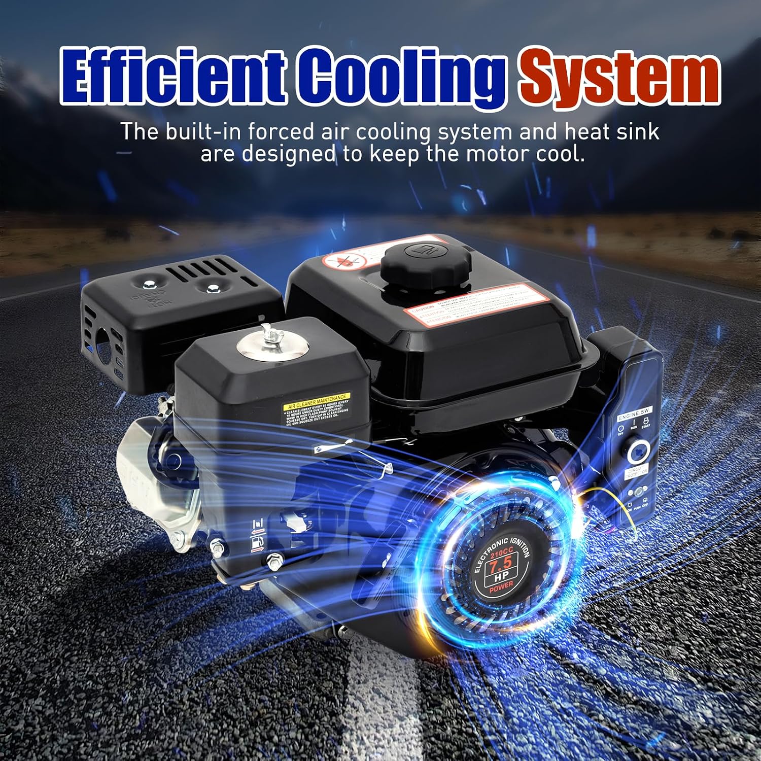 7.5HP Gasoline Engine, 7.5HP Go Kart Engine Motor 4-Stroke Gas Engine Motor 210CC Go Kart Gasoline Engine Motor Electric Hand Power Start Gas Powered Engine for Lawnmower Pump Generator Mower