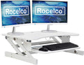 Rocelco 37.5' Deluxe Height Adjustable Standing Desk Converter - Quick Sit Stand Up Dual Monitor Riser - Gas Spring Assist Computer Workstation - Large Retractable Keyboard Tray - White (R DADRW)