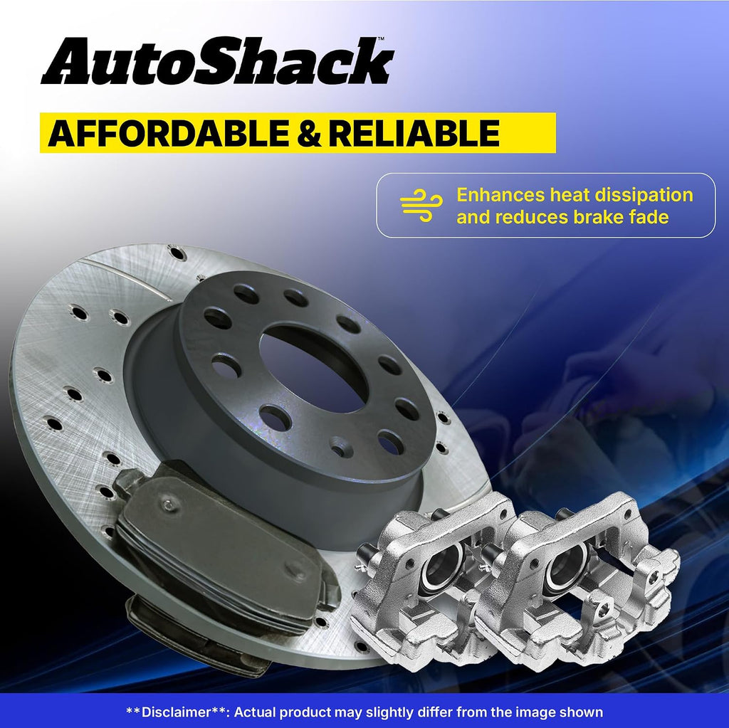 AutoShack Rear Brake Rotors, Ceramic Pads & Calipers for Subaru, Impreza 2008-2014 Forester 2009-2013 WRX 2013-2014, AWD H4 2.5L - E-Coated Drilled & Slotted - ShadowGuard - 11.25' (285.8 mm), 5-Lug
