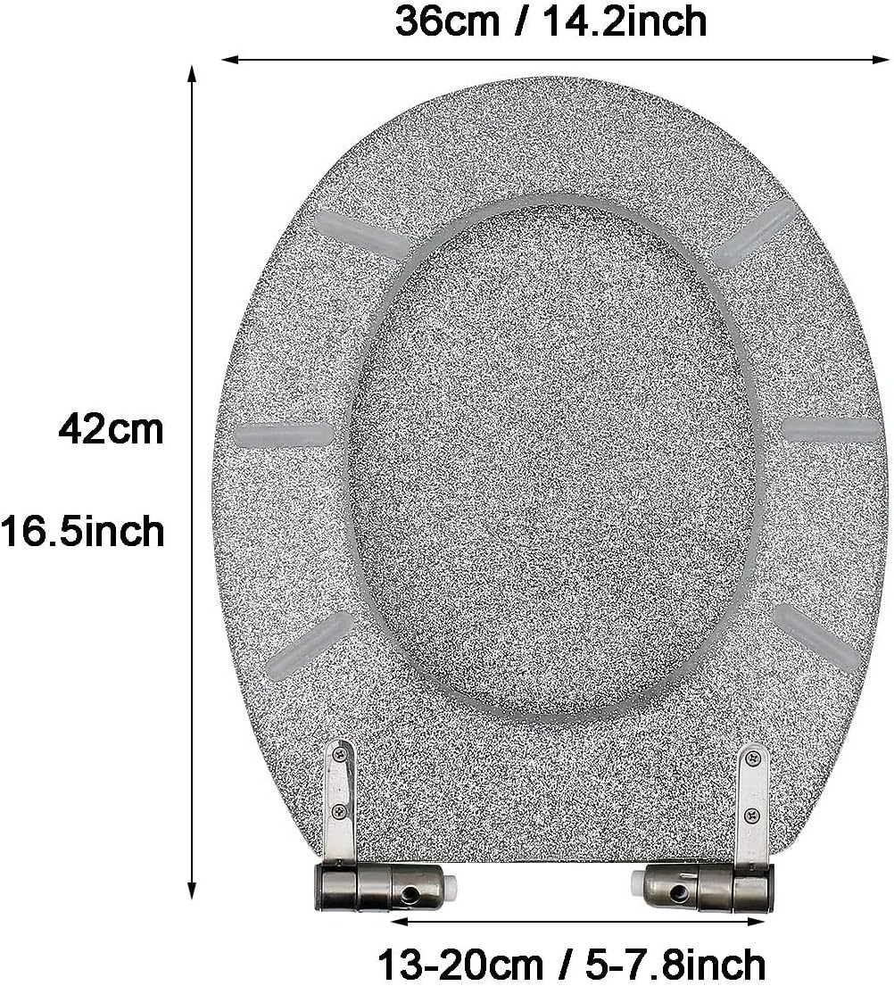 Resin Toilet Seat Soft Close Toilet seat Quick Release, Heavy Duty, Glitter Toilet Seat, Slow Close, Sparkling Toilet Seats for Bathroom, 14.2'×16.5',Gold,Silver