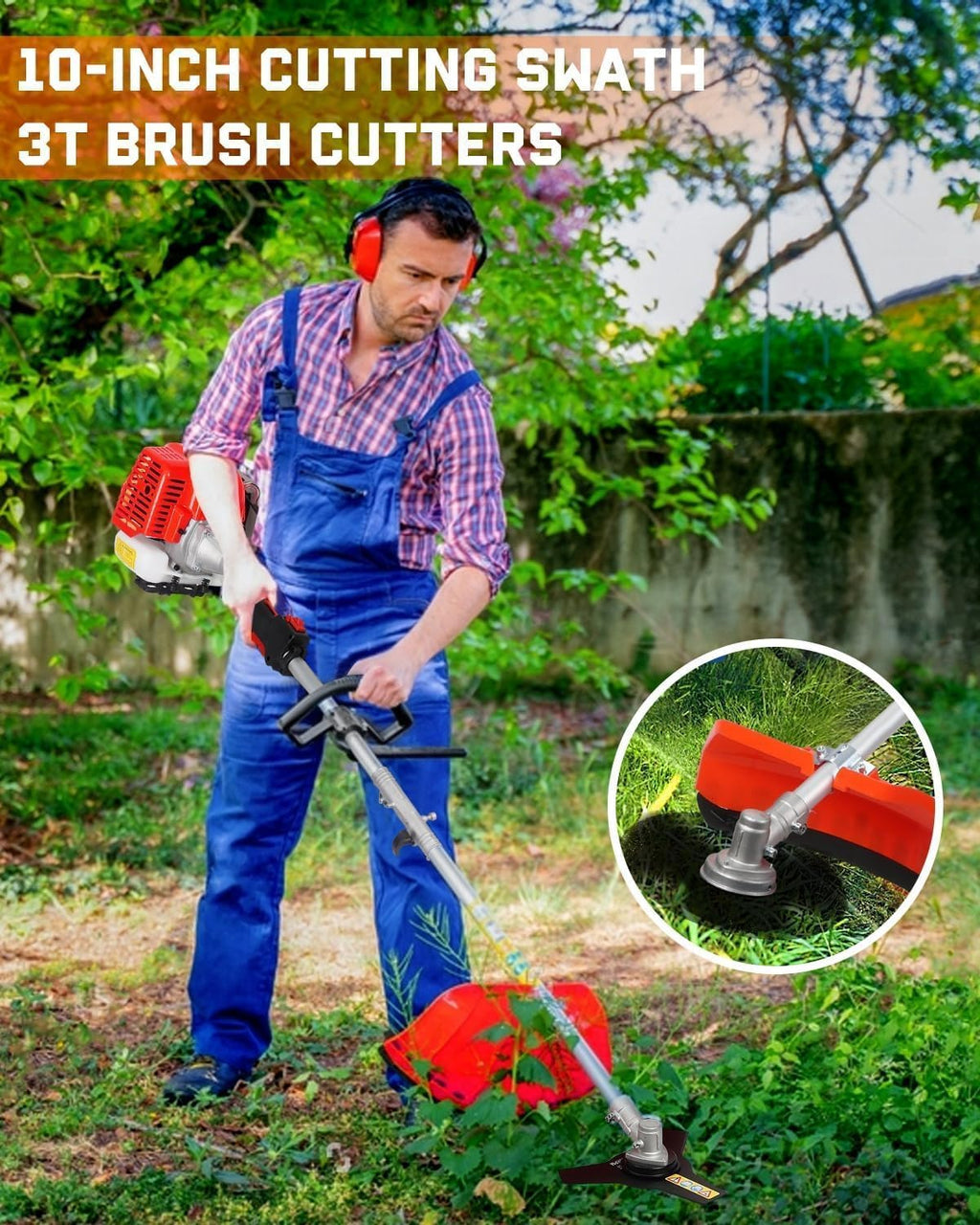 52cc Grass Trimmers 2-Cycle Gas Trimmer 5-in-1 Multifunctional Trimming Tool, Hedge Trimmer, Gas Powered Weed Eater, String Trimmers, Brush Cutter, Edger, Pole Saw Chainsaw Pruner with Extension Pole