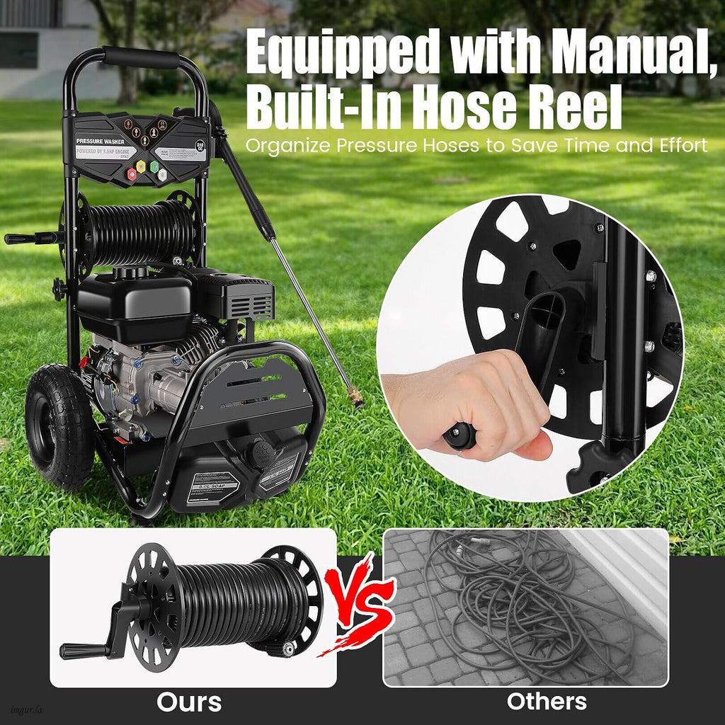 4200PSI Professional Gas Pressure Washer, 4GPM 212CC 7.0 HP 10' Wheels Commercial Gas Power Washer with 3L Foam Bottle 5 Nozzles 32FT Hose for Home Car Fence Driveway (EPA/CARB/ETL Compliant), 77LBS