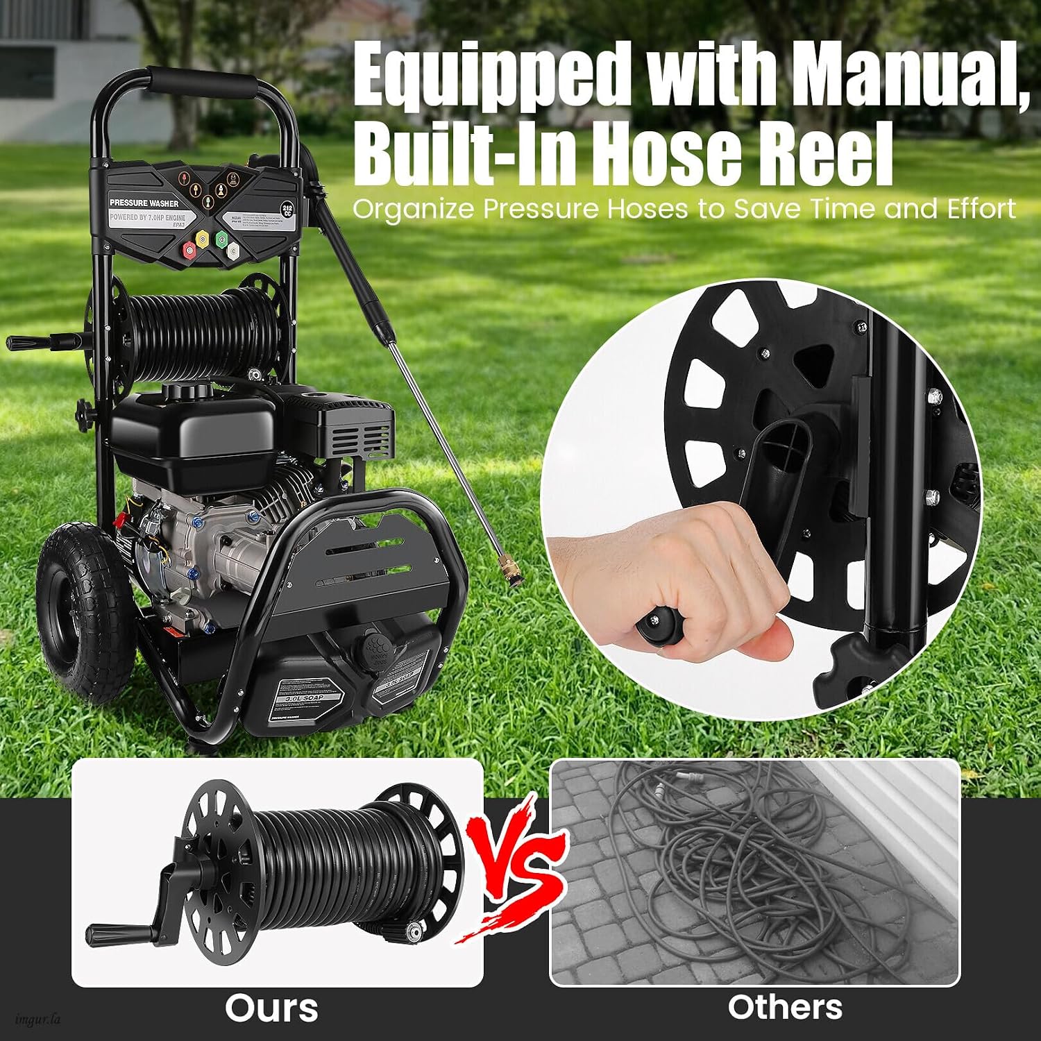 4200PSI Professional Gas Pressure Washer, 4GPM 212CC 7.0 HP 10' Wheels Commercial Gas Power Washer with 3L Foam Bottle 5 Nozzles 32FT Hose for Home Car Fence Driveway (EPA/CARB/ETL Compliant), 77LBS