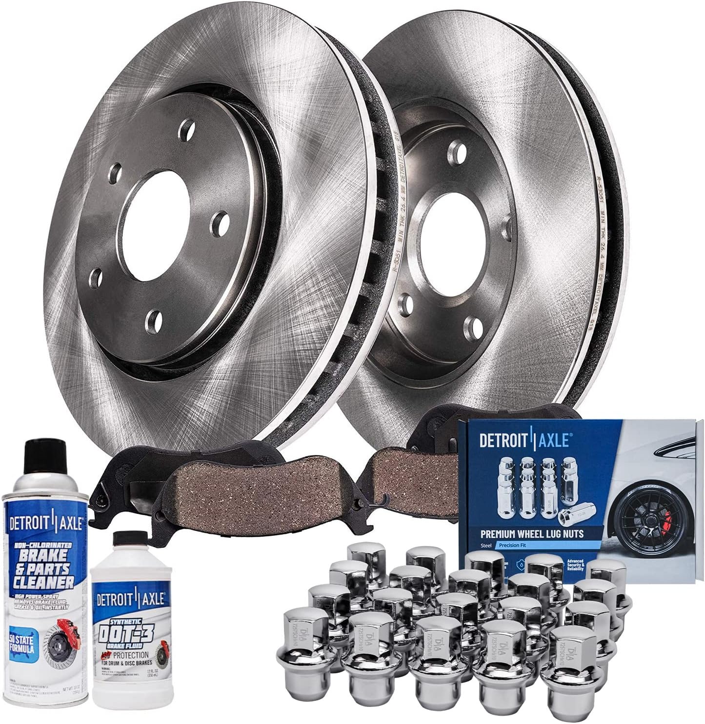 Detroit Axle - Front Brake Kit for VW Routan Chrysler Town & Country Dodge Grand Caravan RAM C/V, Disc Brake Rotors Ceramic Brake Pads Wheel Lug Nuts Replacement : 11.89' inch Rotor