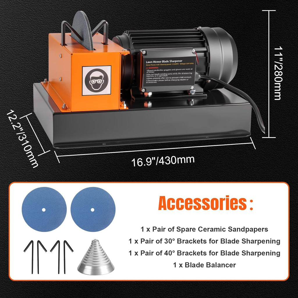 Lawn Mower Blade Sharpener – 1HP 750W Lawnmower Bench Grinder with 9-inch Ceramic Wheel for High/Low Lift, Flat & Gator Blades