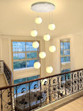 ykolupty LED Staircase Chandelier Glass Globe Pendant Light Chrome Large Chandeliers for High Ceiling,10-Lights Hanging Flush Mount Lighting Fixtures for Foyer,Entryway,Living Room