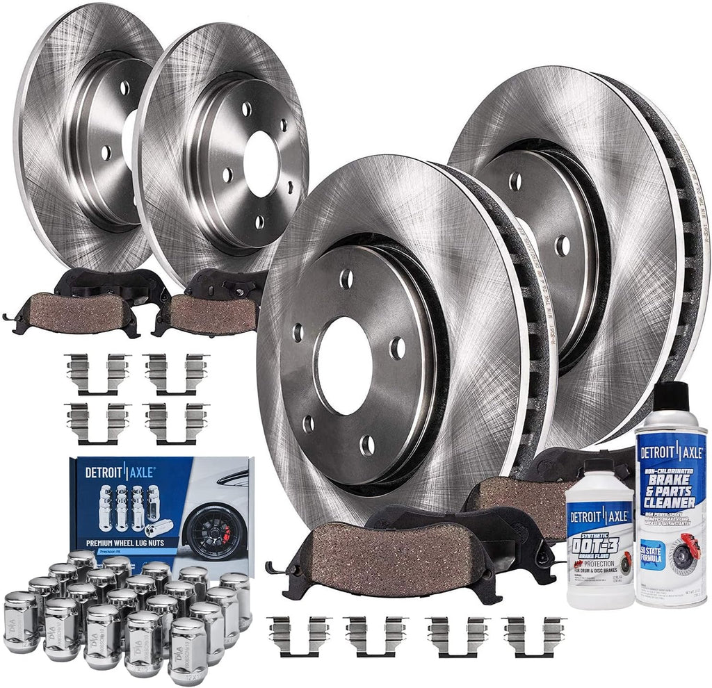 Detroit Axle - Brake Kit for Subaru Outback Impreza Forester Legacy Disc Brake Rotors Ceramic Brakes Pads 20pc Wheel Lug Nuts Front & Rear Replacement
