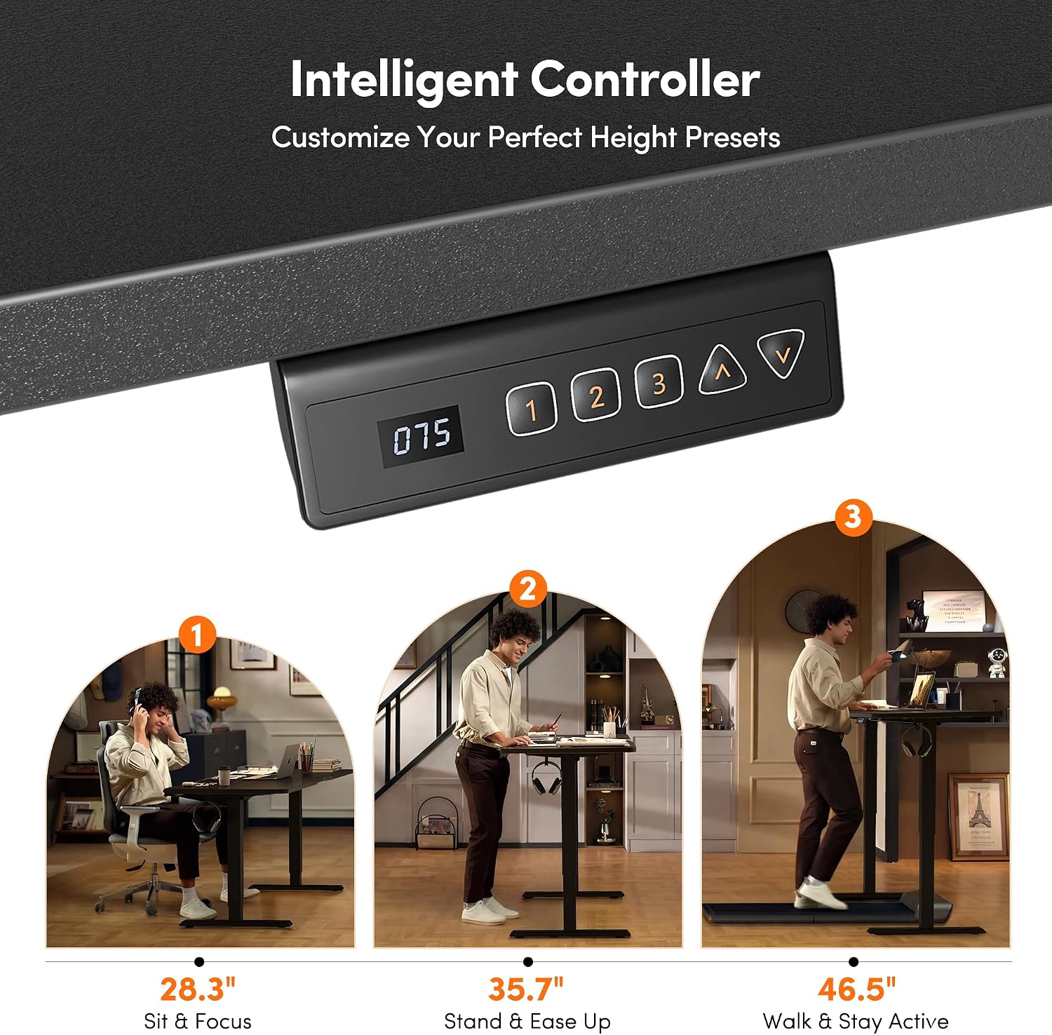 FEZIBO 48 x 24 Inchs Electric Standing Desk, Height Adjustable, Sit Stand Up, Computer Office Desk with Splice Board, Black Frame/Black Top