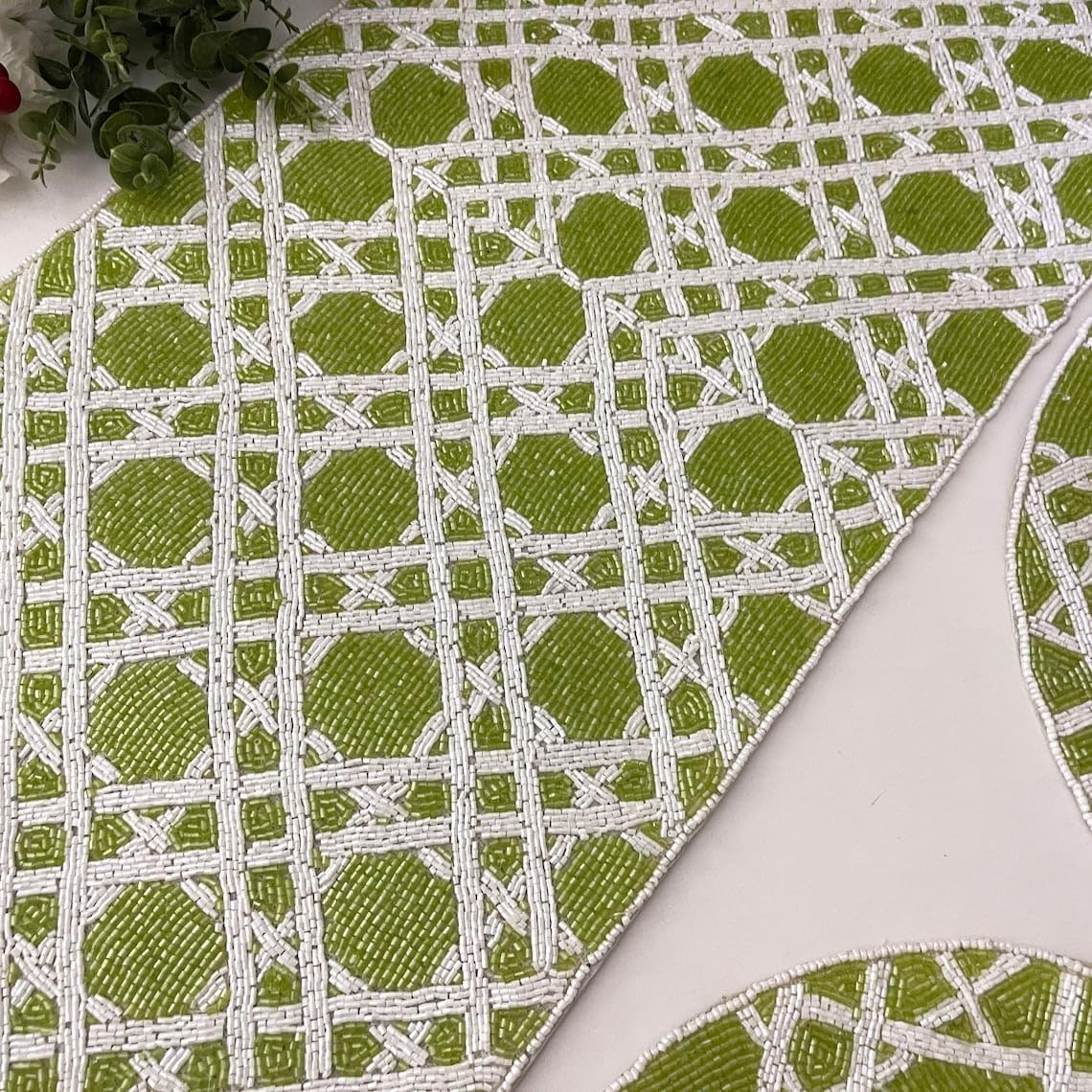 Enliven Set of 6 Handmade Green Placemats 14 Inch | Lightweight Decorative Dining Table Mats for Wedding, Party & Everyday Use | Easy to Clean Elegant Placemats